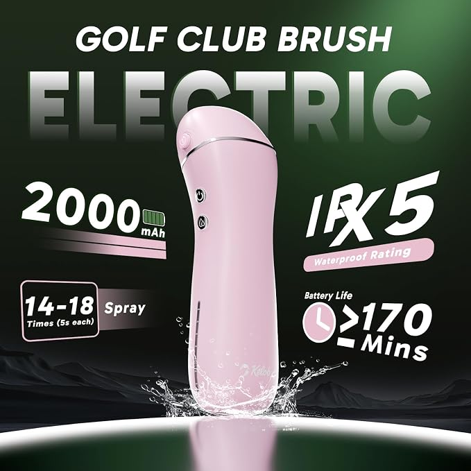 KELOB Electric Golf Club Cleaner Brush – 360° Auto-Rotating, 100ml Water Tank, 2000mAh Type-C Rechargeable, 2-Speed & 2 Brush Heads – High-Pressure Spray for Grooves, Ideal Golf Gift