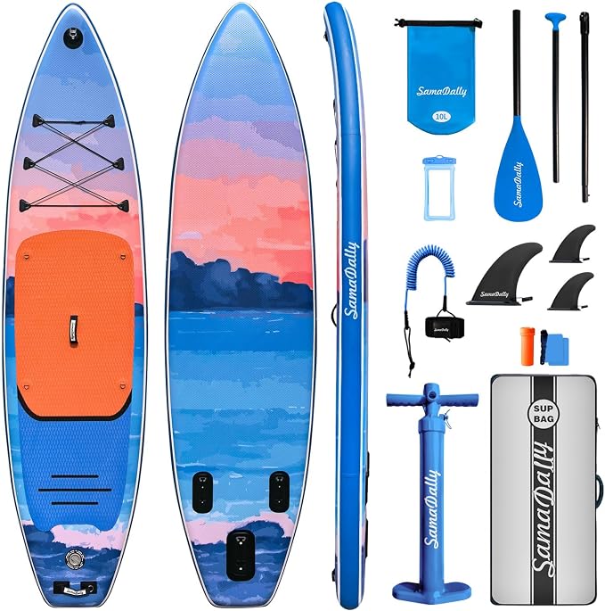 Inflatable Stand Up Paddle Board - Ultra Stable Wide Paddle Boards of All Skill Levels, Full-Color Gradient Design, Anti-Slip EVA Deck with Premium Accessories