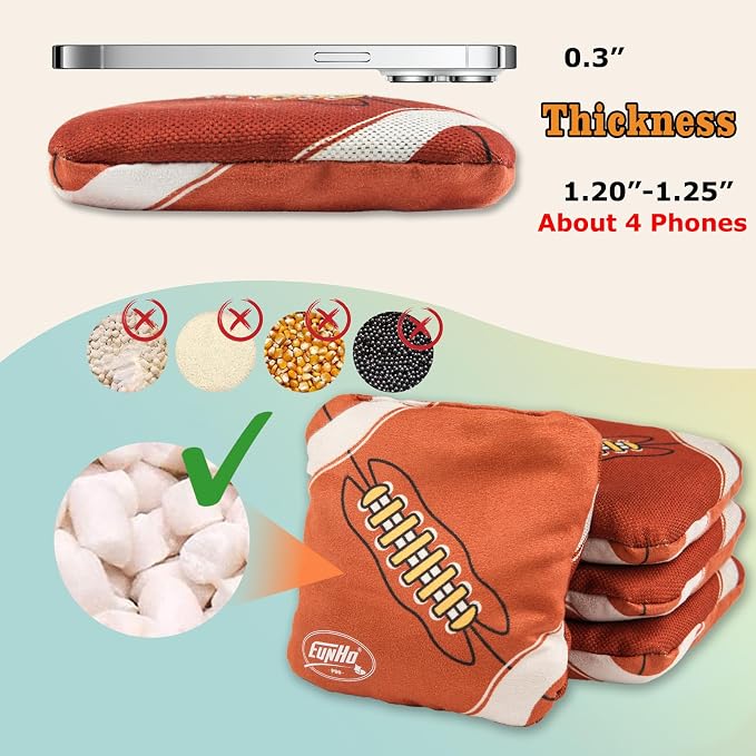 EunHo Regulation Cornhole Bags Set of 8 - Dual Sided Slick and Stick Cornhole Bean Bags for Tossing Game Professional All Weather Pro Corn Hole Bags with Tote Bag