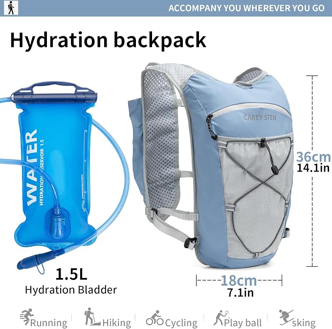 Carey STEN Lightweight Running Hydration Vest, Breathable Outdoor Backpack for Trail Running, Hiking, Cycling & Marathon, Suitable for Both Men and Women