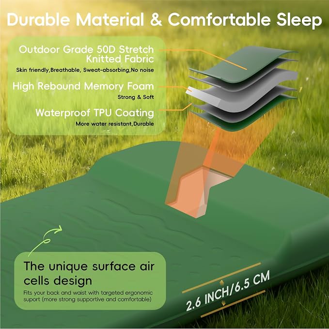 HiiPeak Memory Sleeping Pad, Compact Ultra-Thick Foam Sleeping Mats with Pillow for Camping, Easy Inflate&Deflate,9.5 R-Value Insulated Camping Mattress Pad for Car Travel Tent