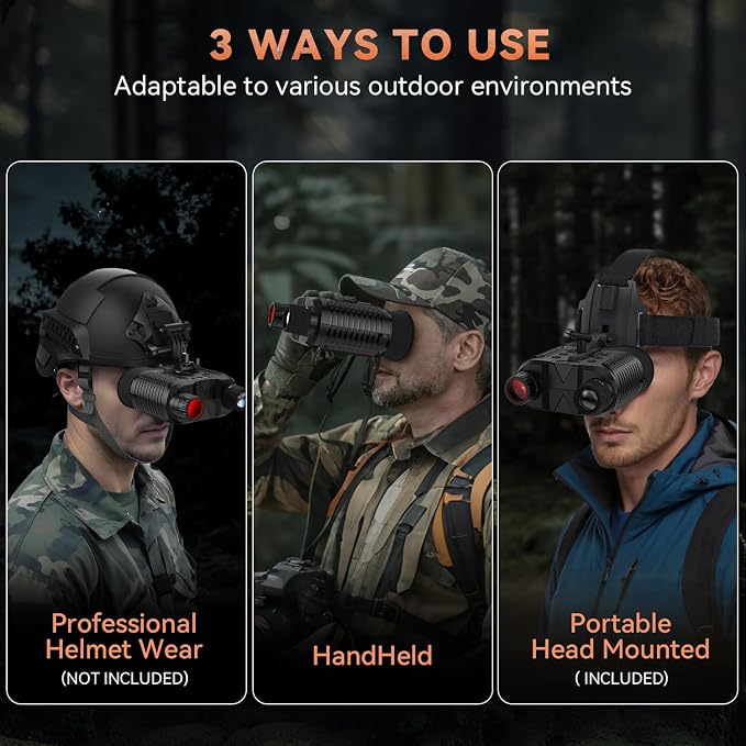 Night Vision Goggles Head Mounted for Adults, 1312FT Rechargeable Infrared Digital Binoculars, 2.7"Large Screen, 8X Digital Zoom, 7-Level Infrared, Night-Vision Goggles with 32GB TF Card, Head Strap