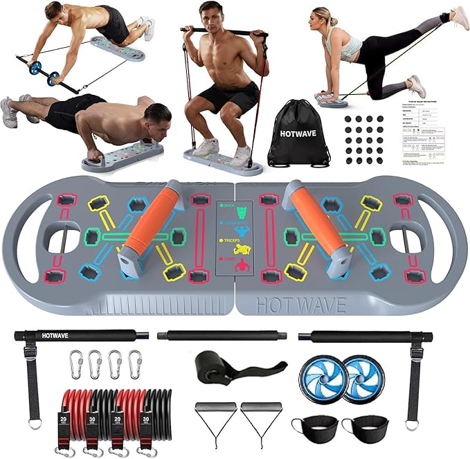 HOTWAVE Push Up Board Fitness, Portable Foldable 20 in 1 Push Up Bar at Home Gym, Pushup Handles for Floor. Professional Strength Training Equipment For Man and Women