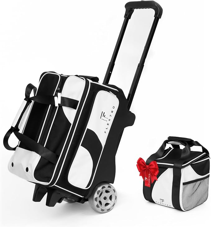 Flextro 3 Ball Bowling Bag with Wheels – 2+1 Modular Roller, 5-Inch Heavy-Duty Wheels, Zero-Wobble Aluminum Handle, Separate Shoe Compartment, Fits Men & Women