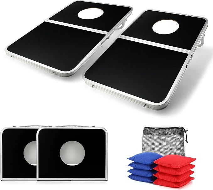 Foldable Lightweight Cornhole Board Set | Aluminum Alloy Edging,2x1.3ft,8 Bean Bags,Portable Corn Hole Games for Adults,for Outdoor Patio Travel Tailgate