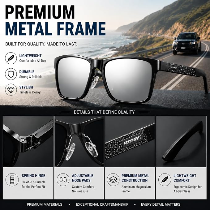 ROCKNIGHT Polarized Driving Sunglasses with Spring Hinges