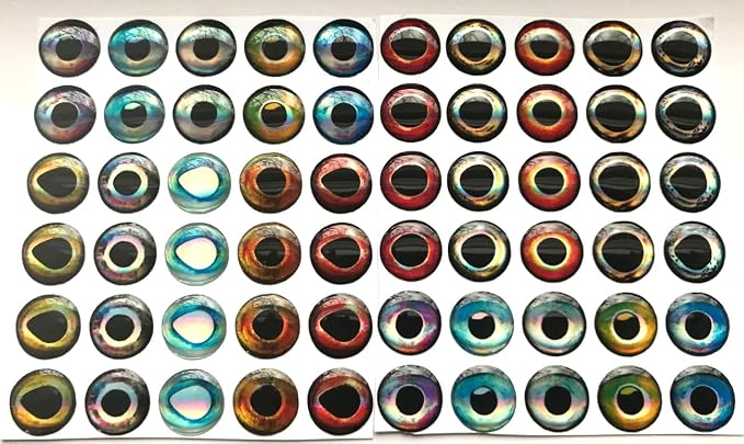 Brule 3-D Holographic Epoxy Fish Eyes (5mm-20mm) 60 Pack, Handpoured, Fishing Fly Tying Lures DIY Crafts