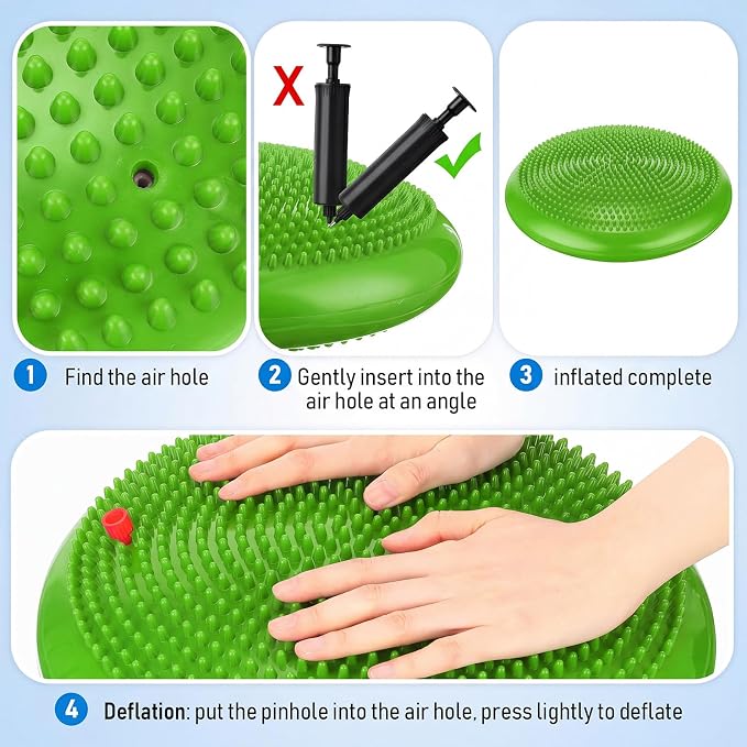 Outus 2 Pcs Balance Disc Inflated Wobble Cushion for Sensory Kids 13. 4 Inch Wiggle Seat Flexible Seating with Hand Pump for Kids Men Women Classroom Exercise Office Home Chair