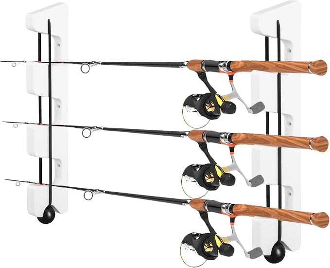 Wall Mount Fishing Rod Holders,3 Rod Holder Storage for Wall & Garage Storage Organizer Gear Equipment Gifts (Square Hole)
