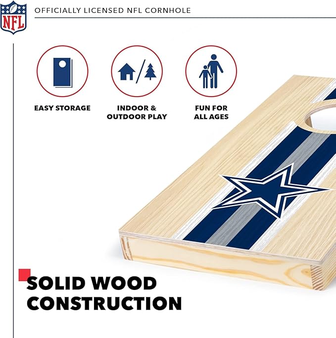 NFL Football Portable Size 1' x 2' Solid Wood Cornhole Set with Direct Print HD Team Graphics – Travel Size