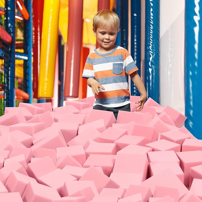 Foam Pit Cubes, 24 PCS 5 Inches Gymnastics Foam Blocks Trampoline Blocks, Multi-Sport Protective Padding for Freerunning, Trampoline, Parkour, Skate Parks & BMX - Pink