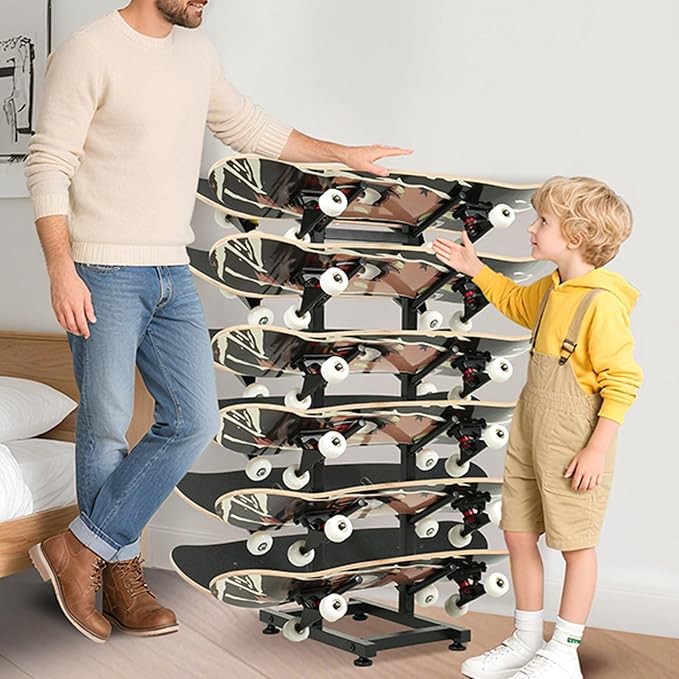 BiJun Skateboard Racks Floor Stand, 6-Layer Skateboard Holder,Snowboard Storage Rack, Skateboard Organizer Floor Stand for Deck, Longboard, Snowboard, Standard Skateboards, Mini Cruiser Skateboard