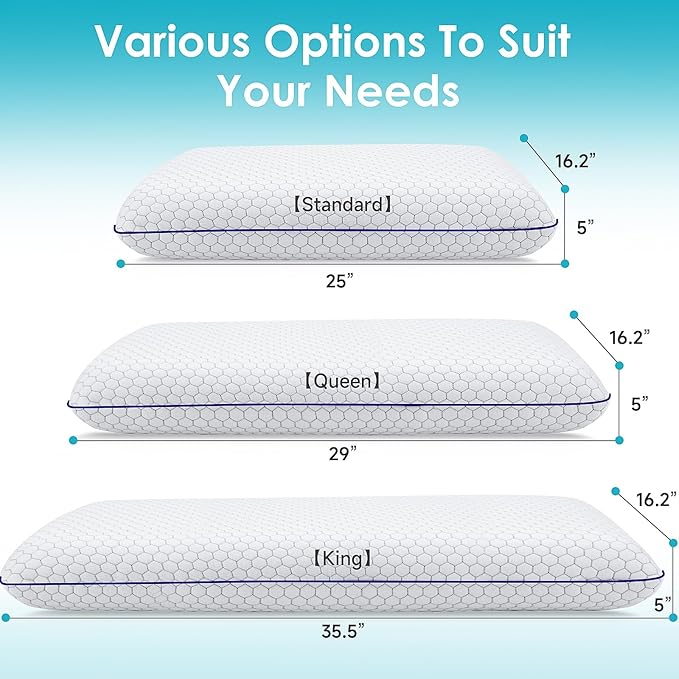 CushyOasis 2 Pack Memory Foam Pillows for Side, Back and Stomach Sleepers, Bed Pillow with Washable Cover and Breathable Mesh, Bed Pillow for Sleeping, Grey, Standard Size