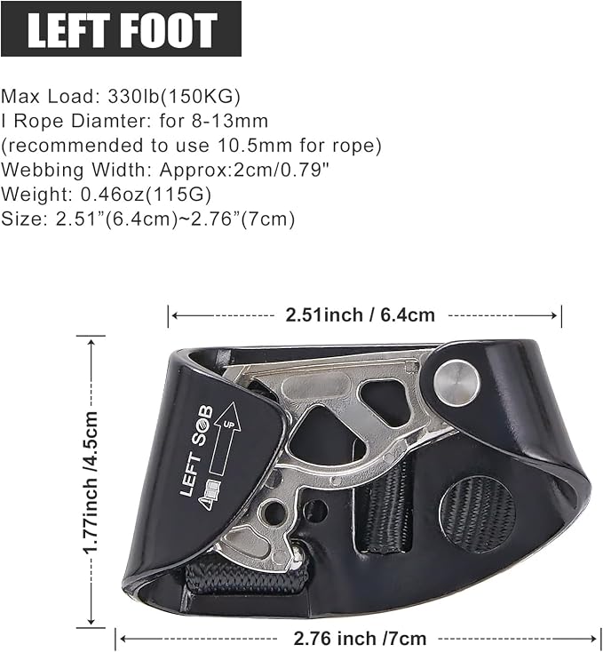 SOB Quick Step Foot Ascender,Outdoor Rock Climbing Tree Arborist, Mountaineering Equipment Climbing Rappelling Device for 8-13mm Rope