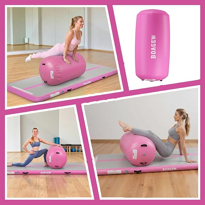 Gymnastics Mat,Air Roller Gymnastics Barrel,Gymnastics Tumble Track Air Track Tumbling Mat for Home Training/ Cheerleading/Gym/Training/Yoga/Beach/Water/Park Outdoor Use with Electric Air Pump ﻿