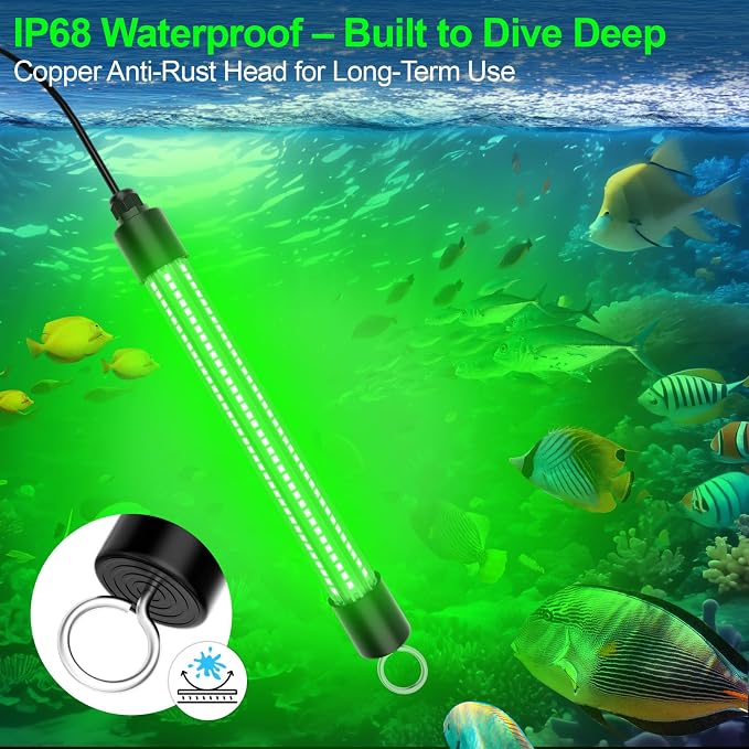 LED Underwater Fishing Light Compatible with for DeWalt 20V Battery（Battery Not Included）, 3000 Lumens, IP68 Waterproof Submersible Green Fish Attractor Light for Night/Ice/Boat Fishing