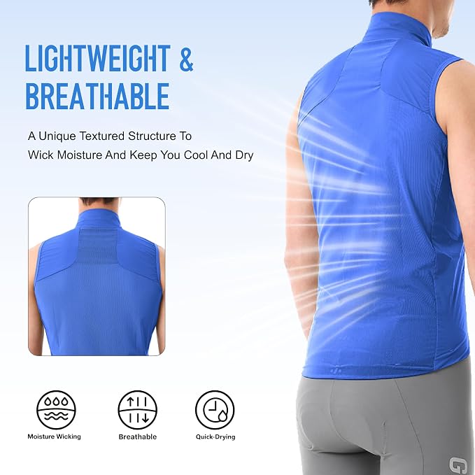 GRC Men's Windproof Cycling Vest, Running & Bike Vests with Two-way Zipper, Lightweight Sleeveless Windbreaker for Outdoors