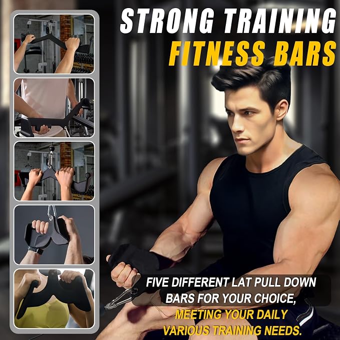 BLUSLM Lat Pull Down Bar T bar Row Attachment, V Bar Tricep Lat Pulldown Attachments, Back Strength Training Bar for Home Gym Exercise Cable Machine Attachments