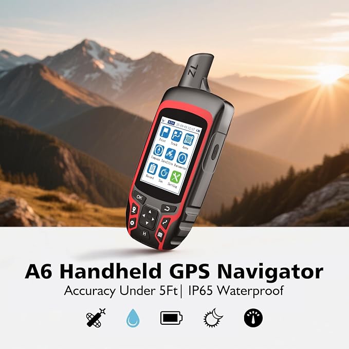 A6 Handheld GPS for Hiking, Multi GNSS Support, Rugged and Compact GPS Navigator with 2.4" Color Screen, 20 Hours Battery Life for Hiking and All Outdoor Activities