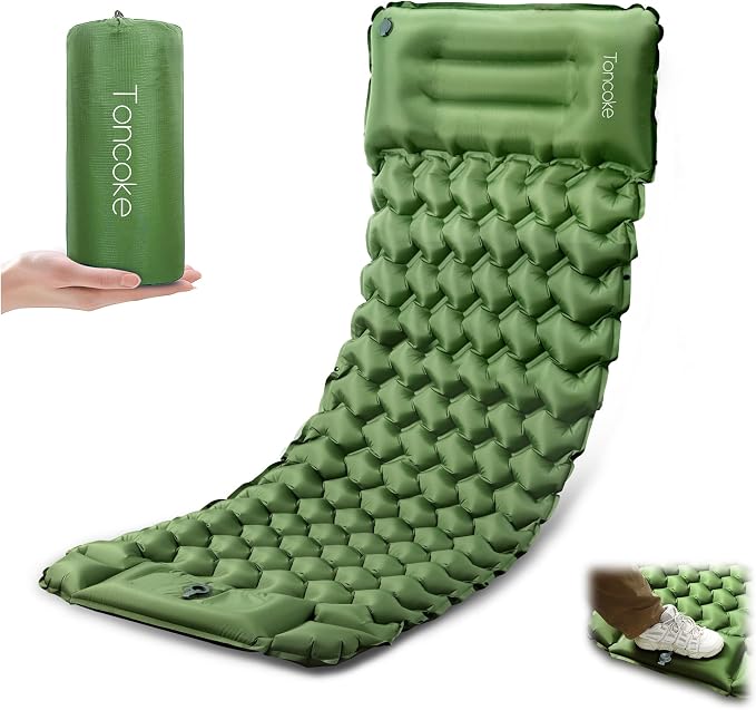 Toncoke Sleeping Pad, Extra Thick & Ultralight Inflatable Sleeping Pad with Pillow, 30s Foot Pump, 3.54” Camping Mat for Comfort, Durable for Camping, Hiking, Backpacking