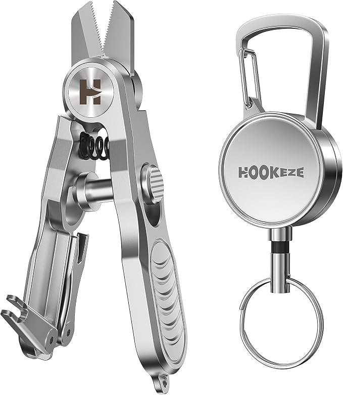 HOOK-EZE Titanium Fishing Pliers, 3-in-1 Fishing Line Cutter, Fly Fishing Nippers with Retractors