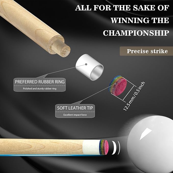 HomeSeason 58in Pool Cue Stick Canadian Maple Wood 13mm Tip - 18oz Perfect for Precision Play, Low Deflection Pool Cue for Enhanced Accuracy