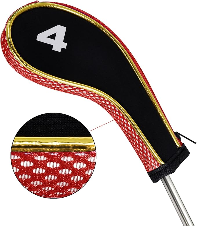 Andux Gold Golf Iron Club Head Covers No. on Both Sides Long Neck with Zipper 12pcs/Set