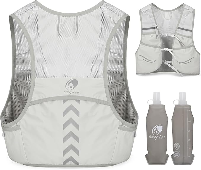 Lightweight Running Vest with 2pcs 500ml Water Bottle for Men Women, Reflective Water Vest Hydration Pack Hydropack for Hiking, M/L
