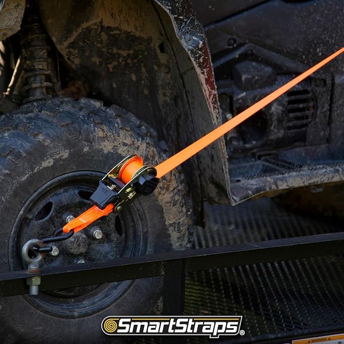 SMARTSTRAPS 10’ Retractable Ratchet Straps, 2 Pack – 3,000lb Break Strength, 1,000lb Safe Work Load — Haul Motorcycles, Boats, and Appliances with Patented Technology Heavy Duty Ratchet Straps