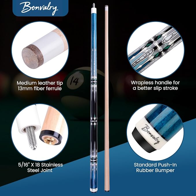 Pool Cue Kit - Stained Maple 58 Inch Pool Stick with Hard Case and Accessories for Billiards Enthusiasts