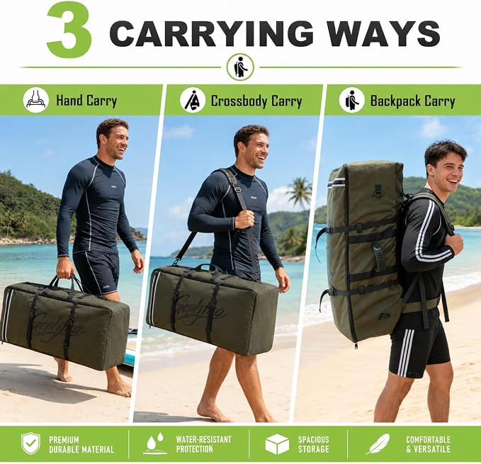 Modoker Inflatable Stand Up Paddle Board Bag, 2-in-1 110L Large Capacity Paddle Board Backpack with Padded Shoulder Straps, Water Resistant SUP Travel Bag for Pump, Paddle Board& Accessories