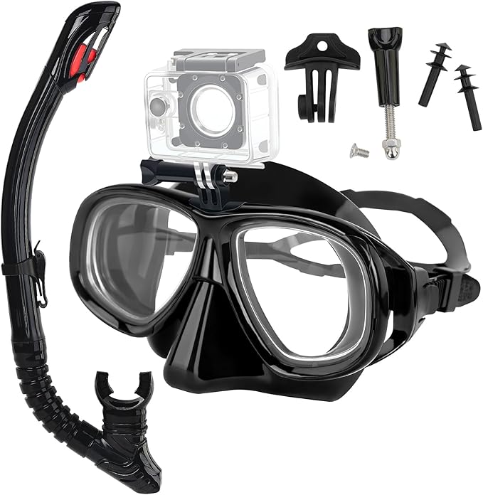Nearsighted Snorkeling Gear for Adults Youth, Professional Shortsighted Full Dry Top Silicone Snorkel Set, Anti-Fog Diving Mask with Detachable Camera Mount for Scuba Diving, Spearfishing, Freediving