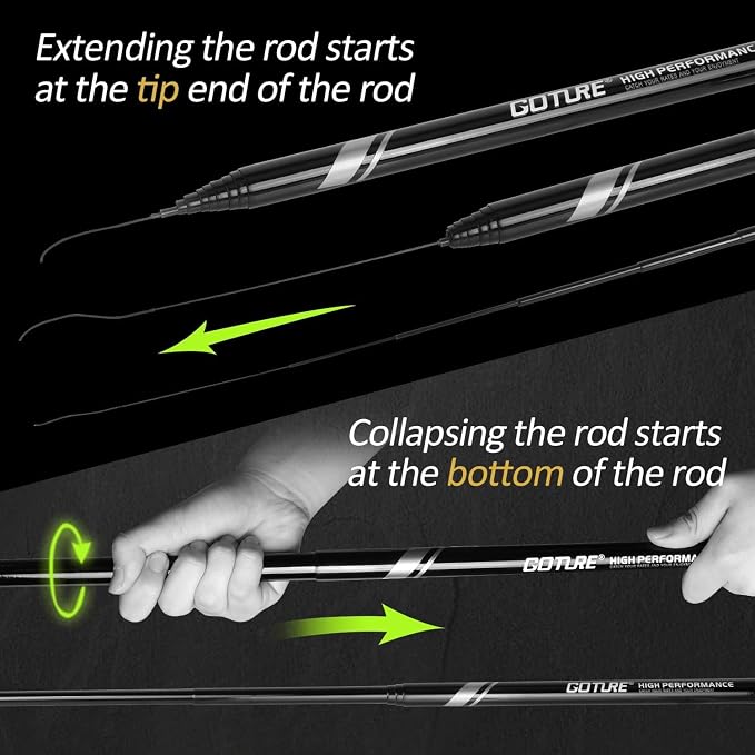 Goture Telescopic Tenkara Fishing RodPortable Hand Fishing Poles 12-24Ft | Reinforced ultralight blank resists cracking on hard runs; ideal all-round length for stream, pond & lake bank fishing