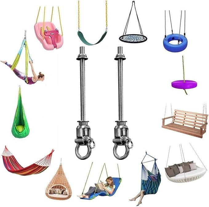 2 Heavy Duty Swing Hangers 360° Bearing Stainless Steel Swing Hooks 1000LBS Capacity Playground Sandbag Hammock Chair Porch Swing