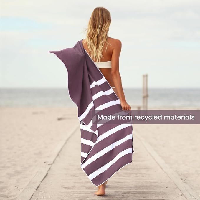 SummerSand Microfiber Beach Towel - Quick Dry, Sand Free - Compact and Lightweight for Travel - Recycled Materials - Travel Bag Included - Large Microfiber Towel (63x31.5in – Grape Purple)
