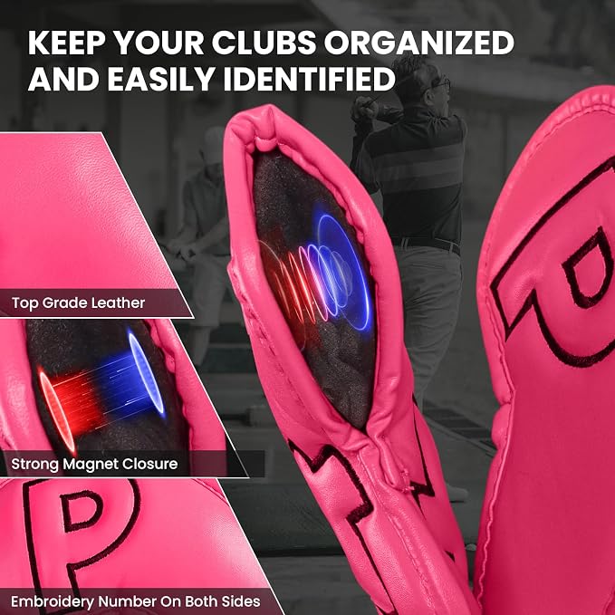 Golf Iron Covers Set Strong Magnetic Closure Value 10 Pack, Double Side Number Synthetic Leather Deluxe Club Headcover, Universal Head Cover Fit Main Irons Clubs for Women Men