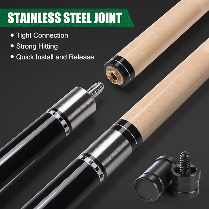 Premium Pool Cue Stick Set, 58'' Billiard Cues Canadian Maple Wood Stick 13mm Tip with Pool Cue Case, Telescopic Carbon Fiber Extension Cue & Billiards Accessories for Billiards Player