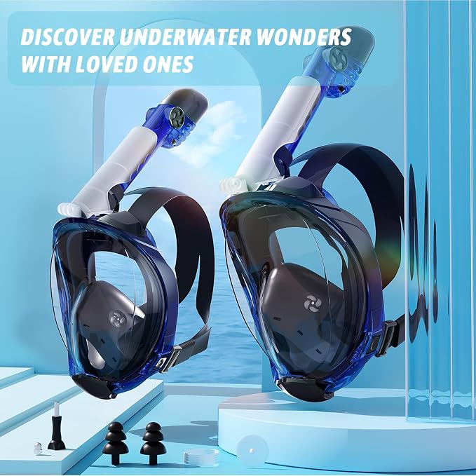 Greatever G2 Full Face Snorkel Mask for Adults Kids, 2 Pcs Snorkeling Set with Foldable Design, Dry Top System, 180° Panoramic View, Anti-Fog & Anti-Leak, Safe Breathing with Camera Mount Included
