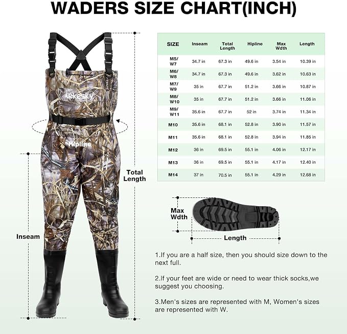 Lekesky Fly Fishing Chest Waders with Boots for Men Women, US Sizes 5–14,2-Ply Nylon/Pvc Waterproof Waders