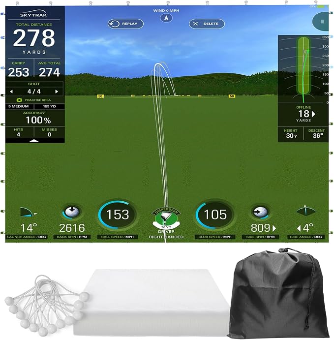 Golf Impact Screen with Upgraded Grommet Slings, 3D Air Mash Golf Simulator Impact Screen for Training, Golf Simulators Hitting Mat for Home, Indoor, Outdoor