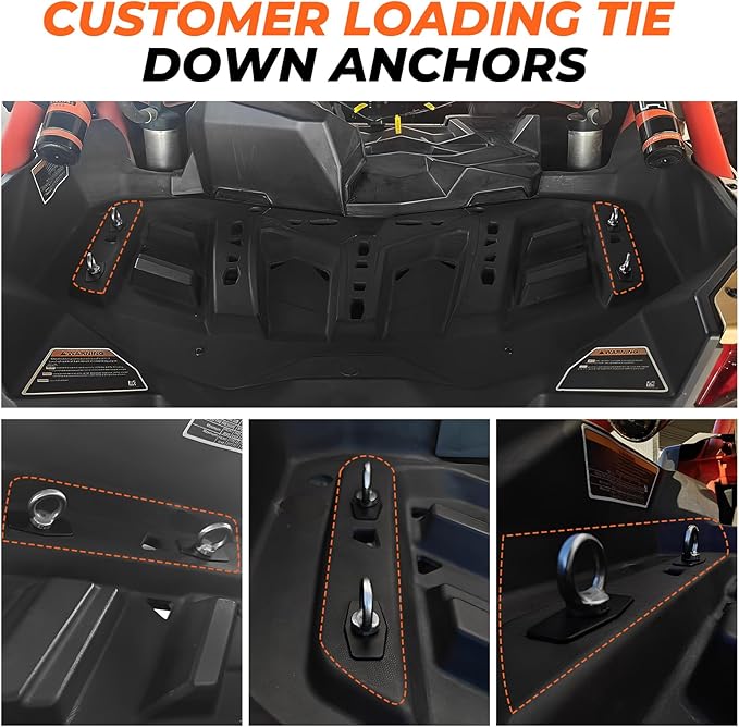 Aluminum ATV UTV Tie Down Anchor Kit Compatible with L-inQ System, Fits Maverick X3, Maverick R, Commander & Defender, Heavy-Duty for Defender Bed Anchor CNC Machined Tool-Free Quick Mount 4pcs
