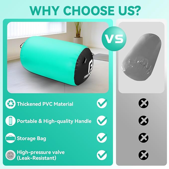 FBSPORT Air Roller Gymnastics Barrel, Inflatable Gymnastics Air Roller Inflatable Air Gymnastics Mat for Yoga Cheerleading Training Home Outdoor Indoor Use