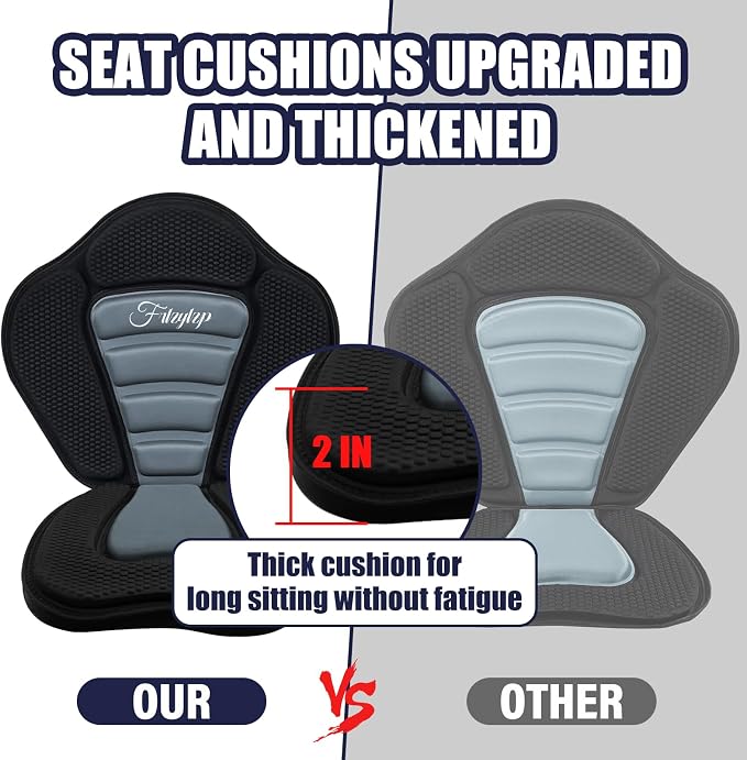 Thickened Kayak Seats - Premium Shockproof Seats with Back Support for Kayaking, Canoeing, Fishing, Paddle Boarding - Comfort, Versatility and Extra Storage