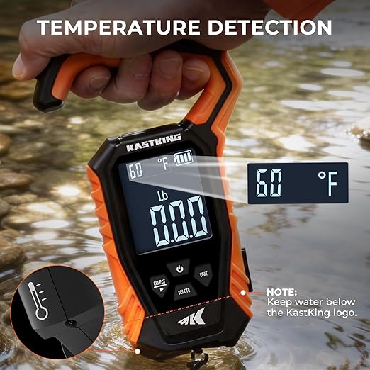 KastKing Weighmaster Mechanical-Digital Fishing Scale, 120 lb Capacity, 2.5" Backlit Display, High-Precision Sensor, 9 Weight Memory, Temperature Detection, IPX6 Waterproof, Fishing Gifts