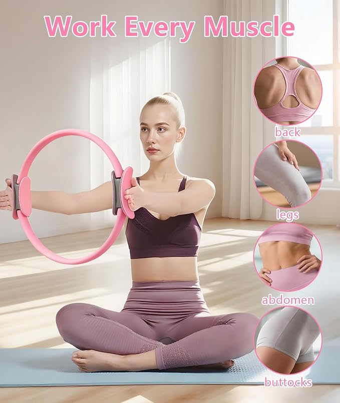 Pilates Ring Set with Adjustable Resistance - Full Body Workout Kit for Women, Portable Travel Bag & Anti-Slip Accessories