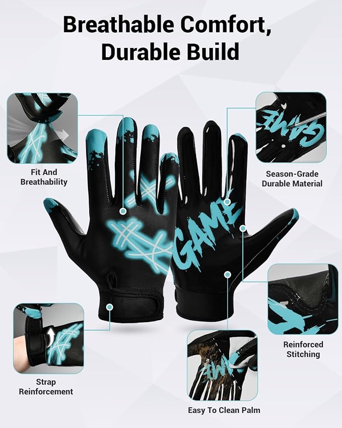 RIGWARL Football Gloves Adult Men, Youth Kids Football Gloves with Super Sticky Grip, Receiver Glove Adult Youth Kids Best Gift for Father‘s Day