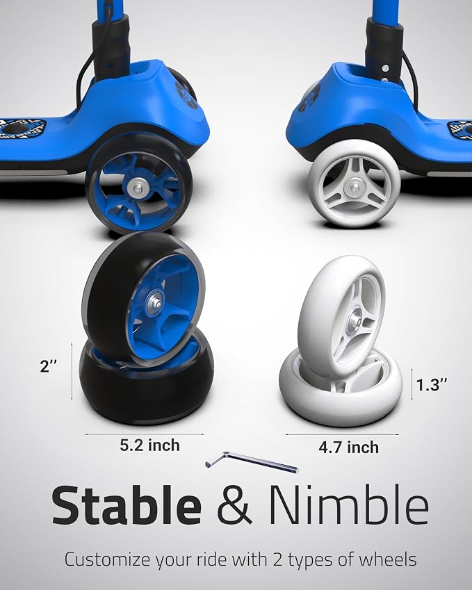 Elecorange T200/T500 Balance Electric Scooter for Kids Age 4-9, 2 Types Front Wheels, Electric Horn, Full Body Lights Up, Wide Deck, 5Mph Safe Speed, 70min Riding, Foldable Kick Scooter Boys & Girl
