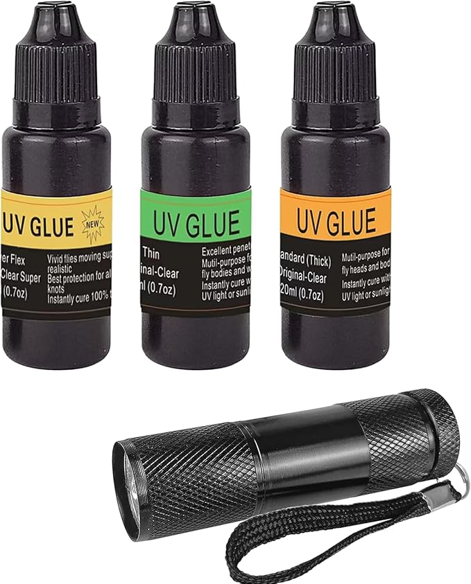 EUPHENG Fly Tying UV Resin Three Formula Thick,Thin and Super Flex Fly Tying Head Cement Fly Tying Glue for Building Flies Heads Bodies and Wings and Gluing Eyes