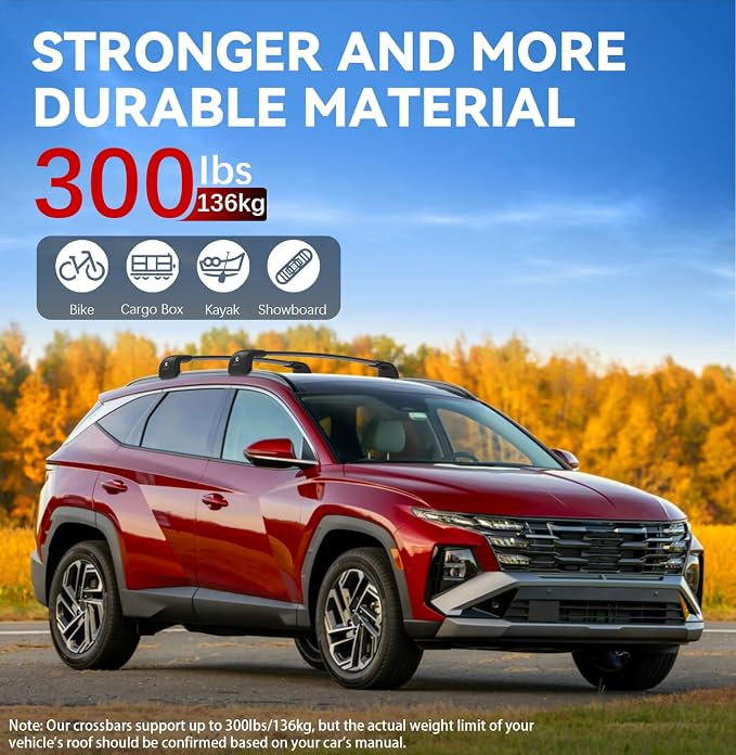 300lbs Roof Rack Cross Bars Compatible with Hyundai Tucson 2016-2026 SE SEL N Line Limited NX4 with Lock Aluminum Anti-Rust Cross Bar for Rooftop Cargo Luggage Kayak Canoe Bike Snowboard