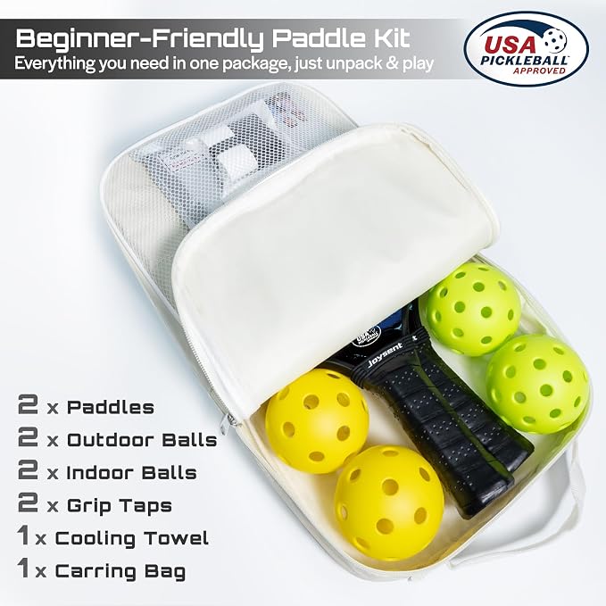 Pickleball Paddles Set, USAPA Approved Carbon Fiber Pickleball Set of 2 with Beginner Pickleball Rackets, Indoor Outdoor Pickle Balls for Adults Men Women, JT-1